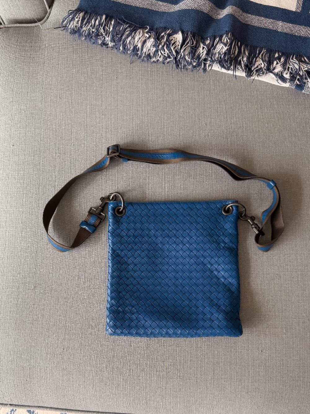 Bottega Veneta Crossbody Bag, Royal Blue w/ Grey Accent Strap